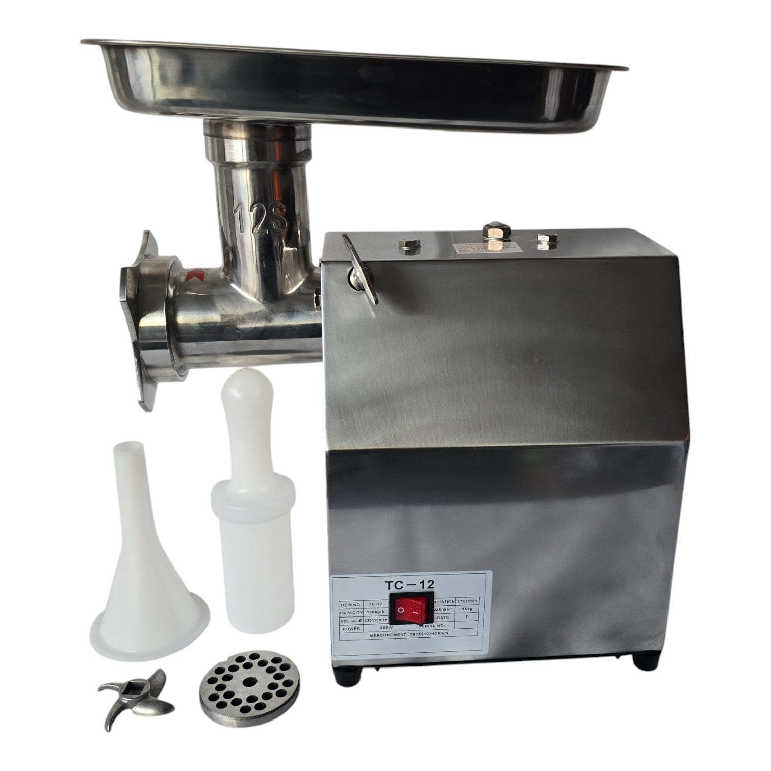 TC12 Heavy Duty Meat Mincer Grinder – 550W Stainless Steel | 120kg/h Output