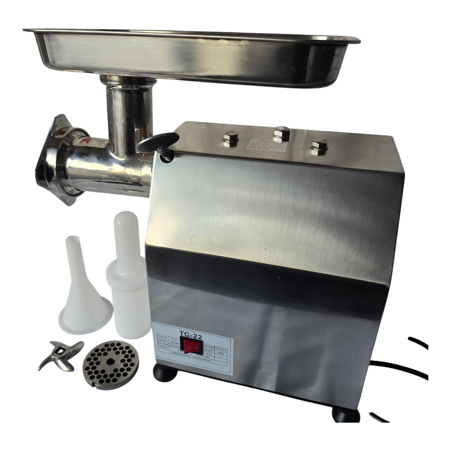 TC22 Heavy Duty Meat Mincer Grinder – 750W Stainless Steel | 220kg/h Output