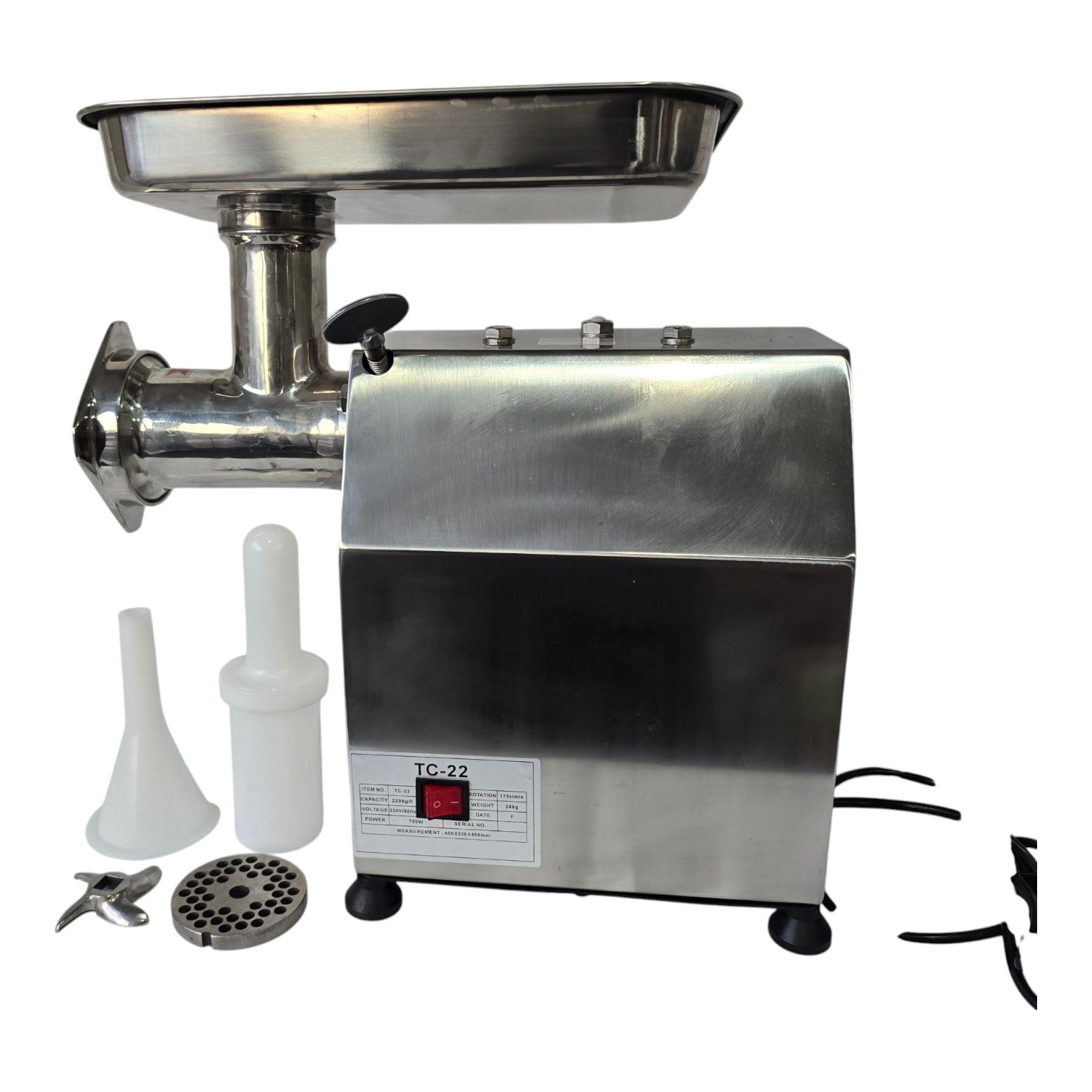 TC22 Heavy Duty Meat Mincer Grinder – 750W Stainless Steel | 220kg/h Output