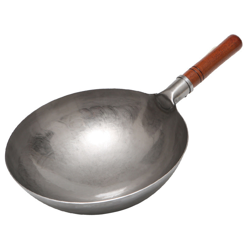 Hand-Forged Round Bottom Carbon Steel Wok with Wooden Handle – Traditional Asian Wok