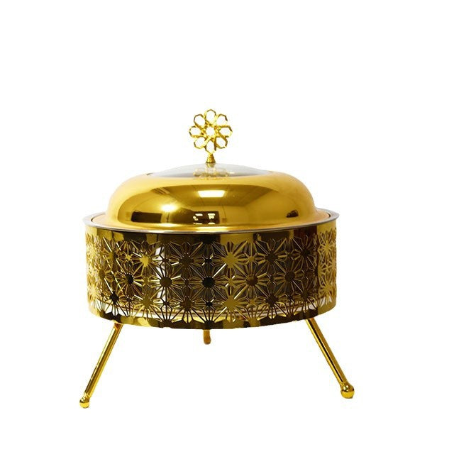8L Round Gold-Plated Stainless Steel Chafing Dish with Glass Lid – Fuel Heated