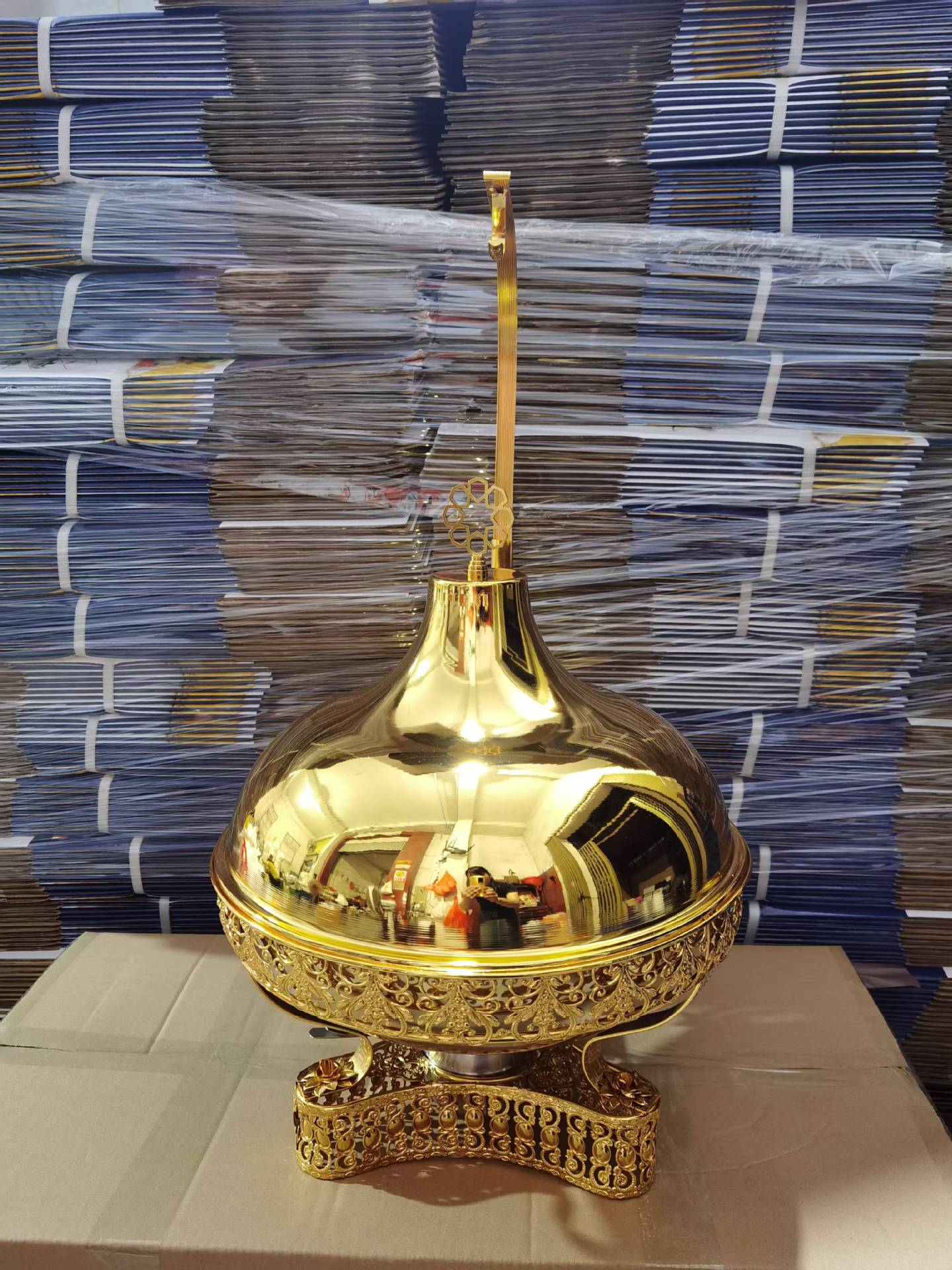 8L Gold-Plated Round Bain Marie Chafing Dish – Buffet Food Warmer