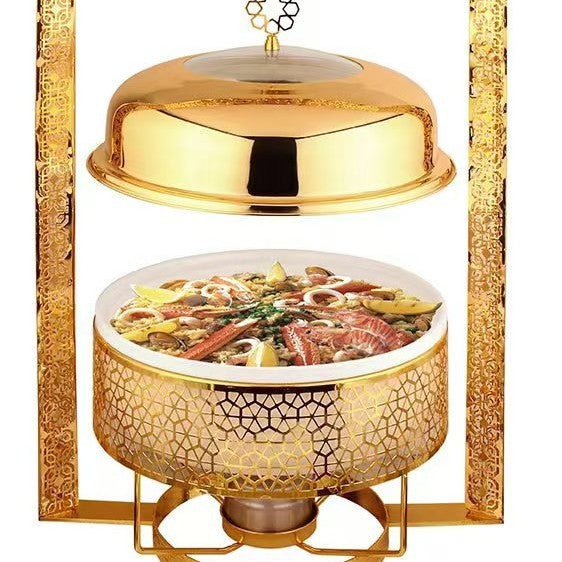 8L Gold-Plated Square Frame Chafing Dish – Buffet Food Warmer