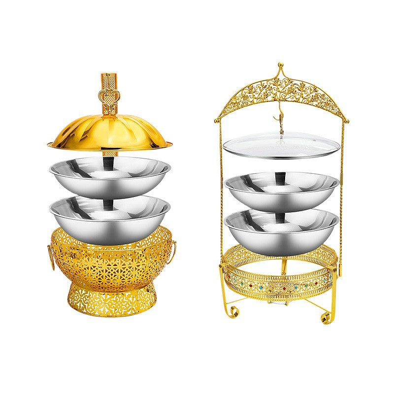 6L Gold Arch-Frame Round Chafing Dish – Hanging Glass Lid