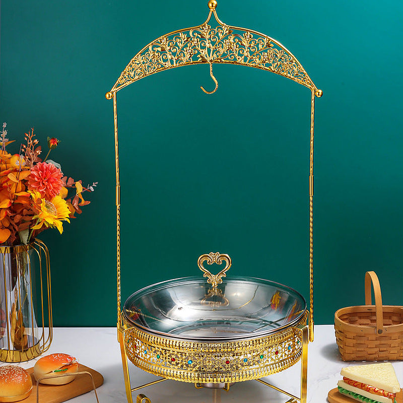 6L Gold Arch-Frame Round Chafing Dish – Hanging Glass Lid