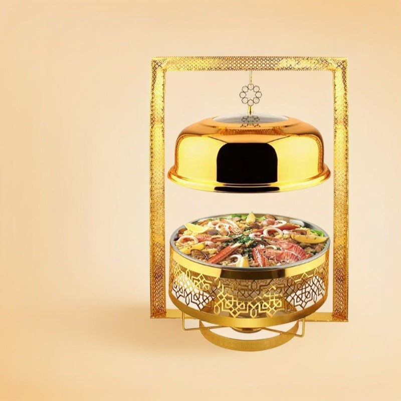 8L Gold-Plated Square Frame Chafing Dish – Buffet Food Warmer
