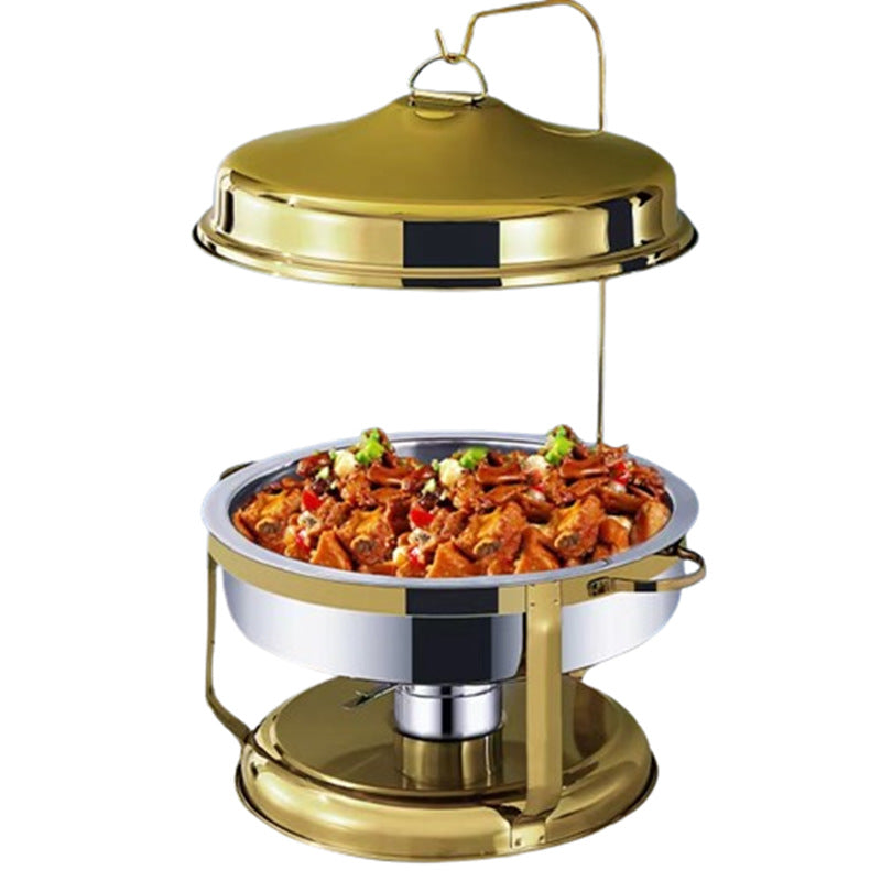 6L Gold Round Chafing Dish โ Hinged Lid Buffet Warmer