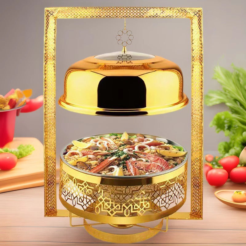 8L Gold-Plated Square Frame Chafing Dish โ Buffet Food Warmer