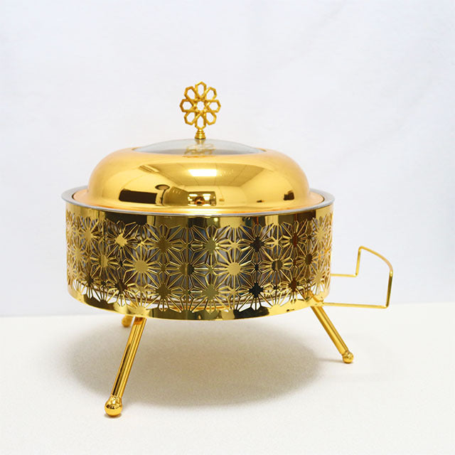 8L Round Gold-Plated Stainless Steel Chafing Dish with Glass Lid โ Fuel Heated