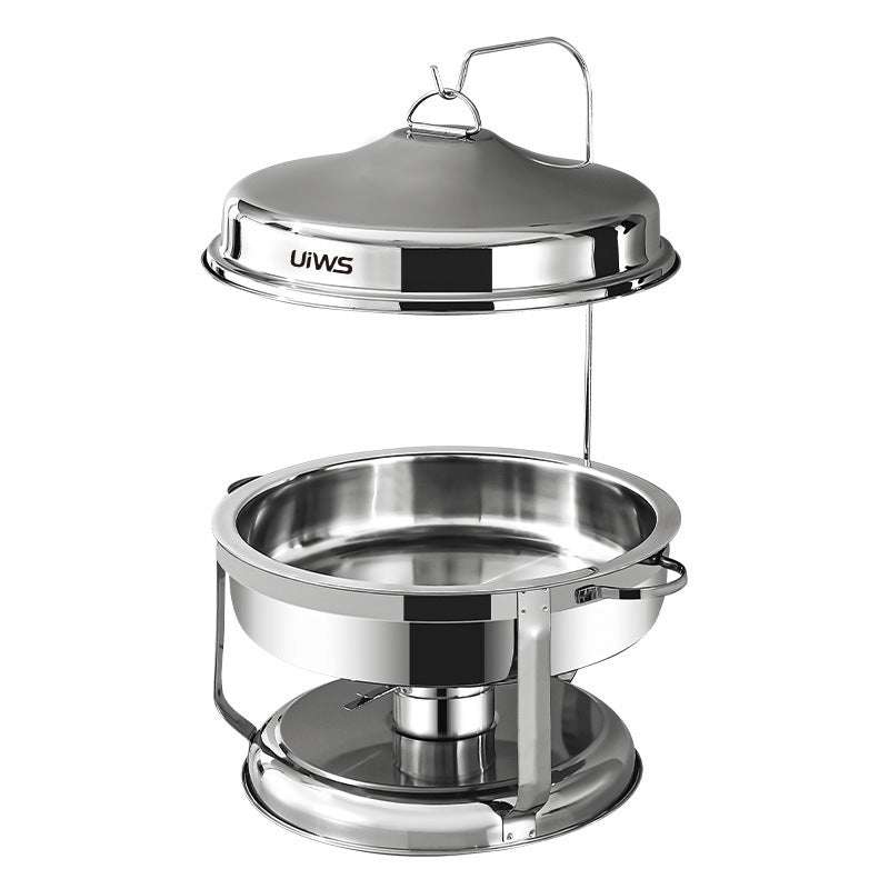 6L Silver Round Buffet Food Warmer โ Hinged-Lid Bain Marie