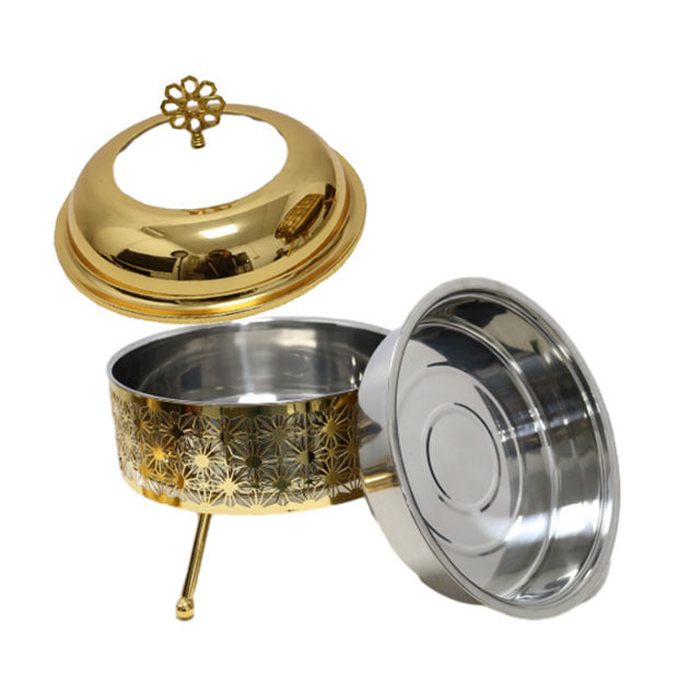 8L Round Gold-Plated Stainless Steel Chafing Dish with Glass Lid – Fuel Heated