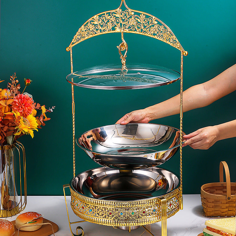 6L Gold Arch-Frame Round Chafing Dish – Hanging Glass Lid
