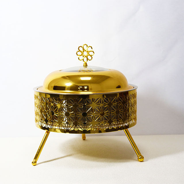 8L Round Gold-Plated Stainless Steel Chafing Dish with Glass Lid โ Fuel Heated