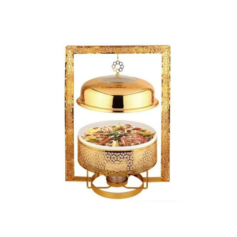 8L Gold-Plated Square Frame Chafing Dish โ Buffet Food Warmer