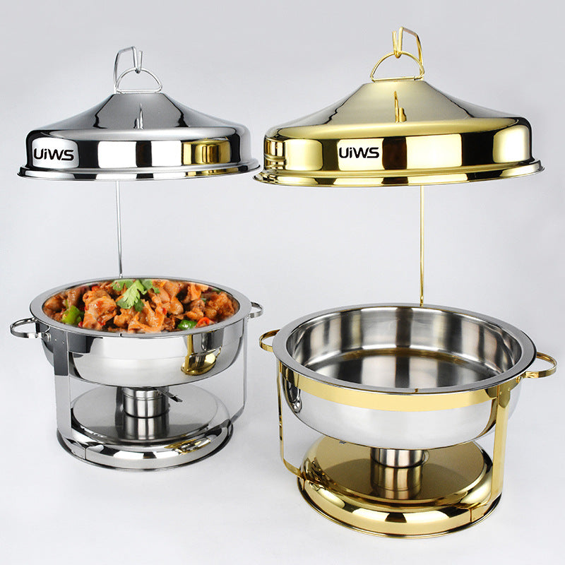 9L Gold Round Bain Marie โ Hinged-Lid Buffet Food Warmer