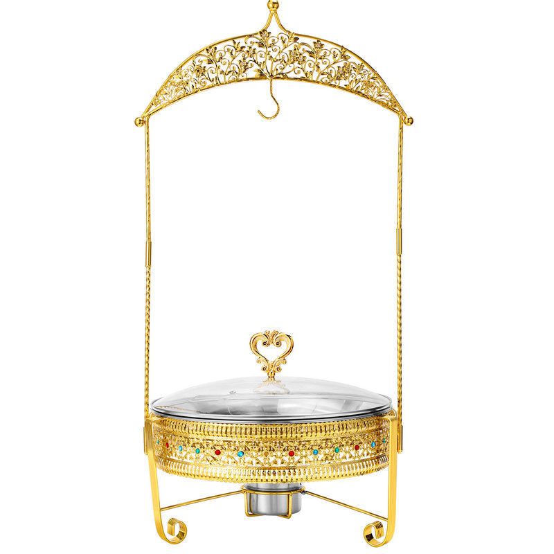 6L Gold Arch-Frame Round Chafing Dish โ Hanging Glass Lid