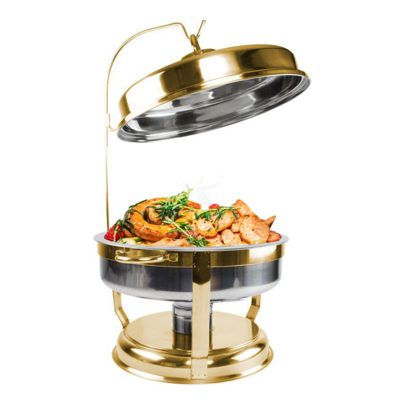 9L Gold Round Bain Marie โ Hinged-Lid Buffet Food Warmer