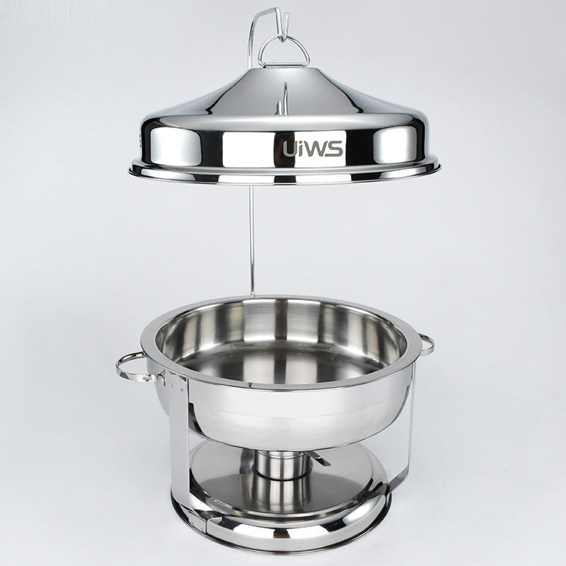 9L Silver Round Chafing Dish โ Hinged-Lid Buffet Warmer