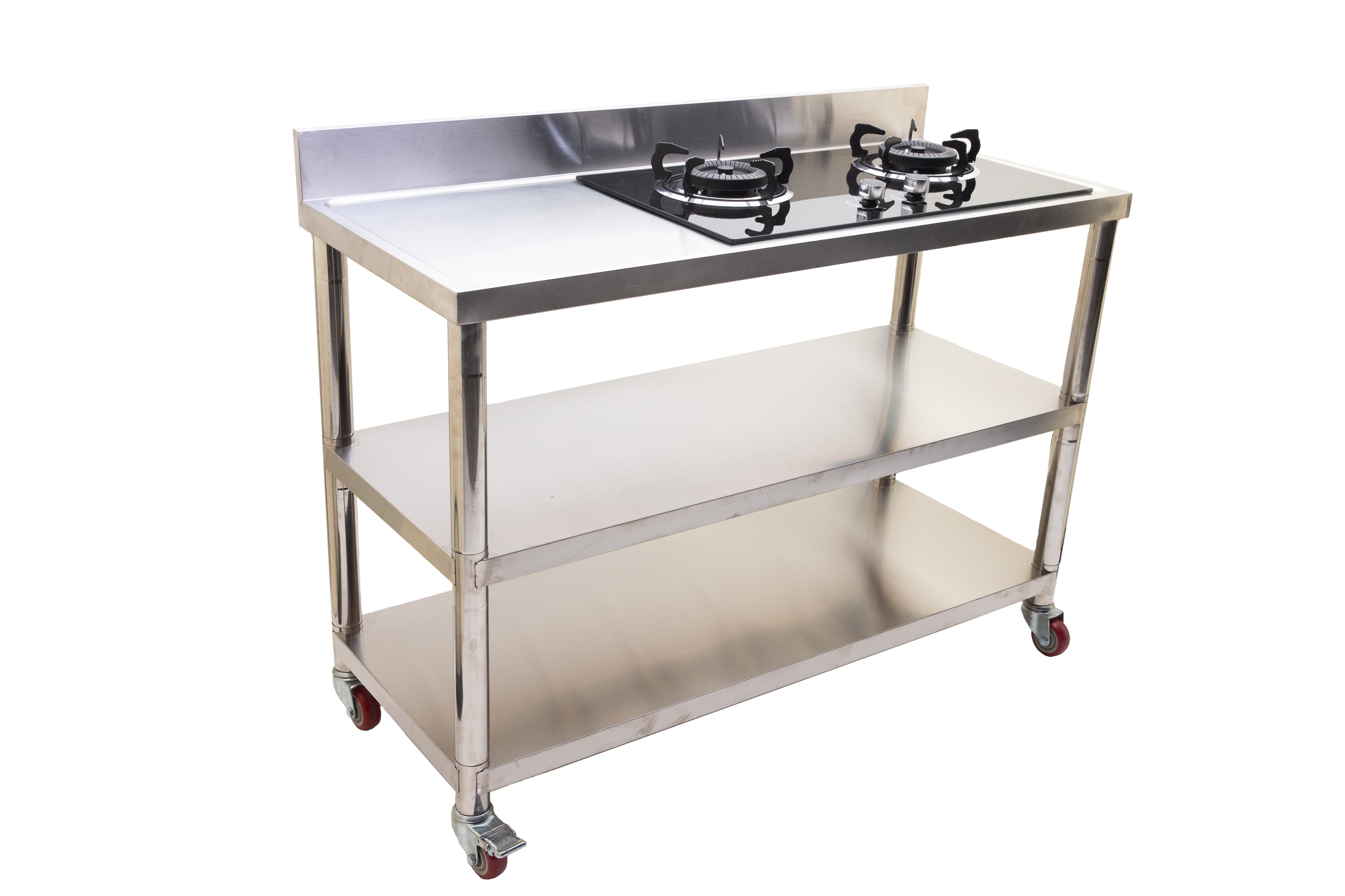 LPG 2 Burner builtin with Stainless Steel bentch, Trolley with Builtin Glass two burner stove