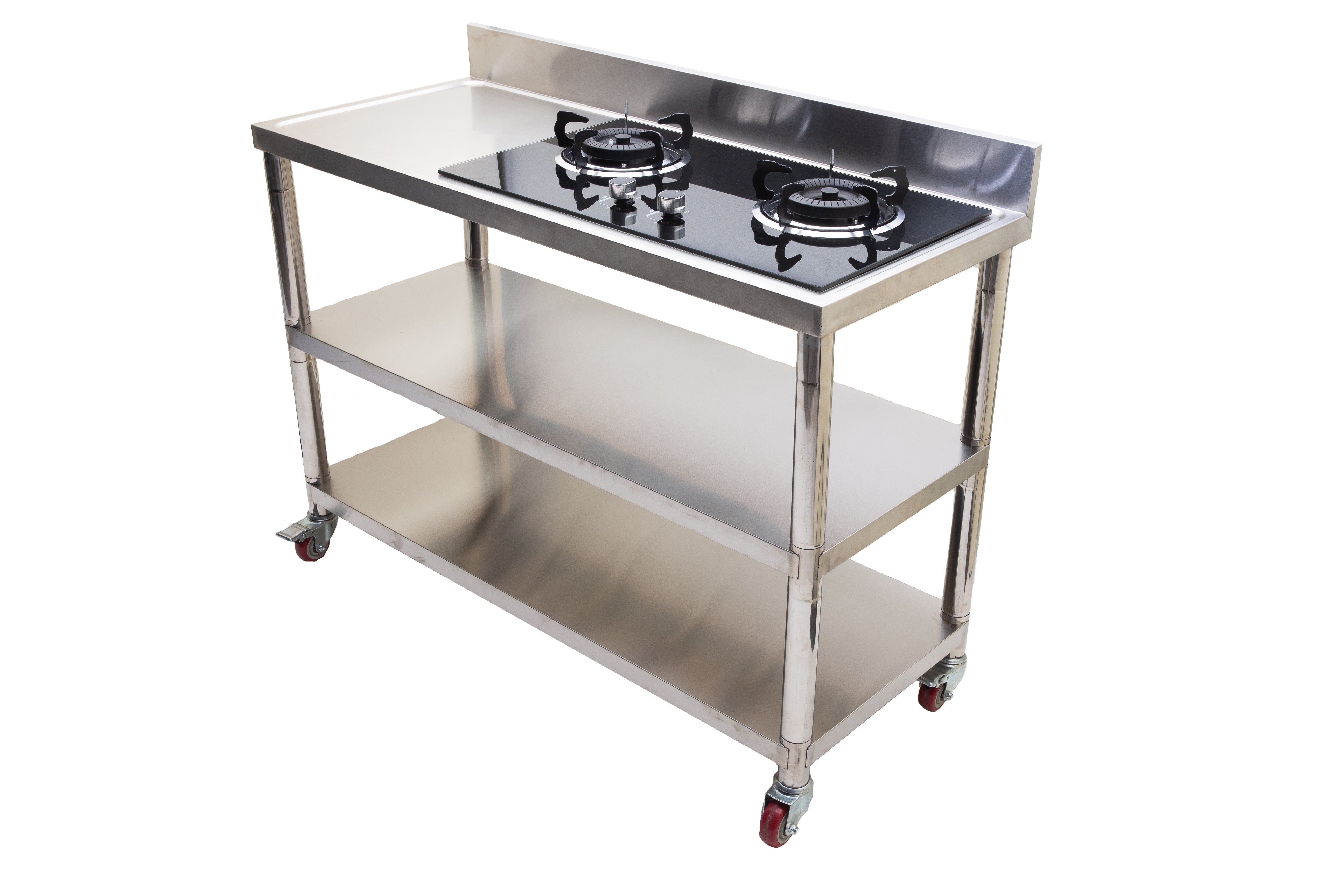 LPG 2 Burner builtin with Stainless Steel bentch, Trolley with Builtin Glass two burner stove