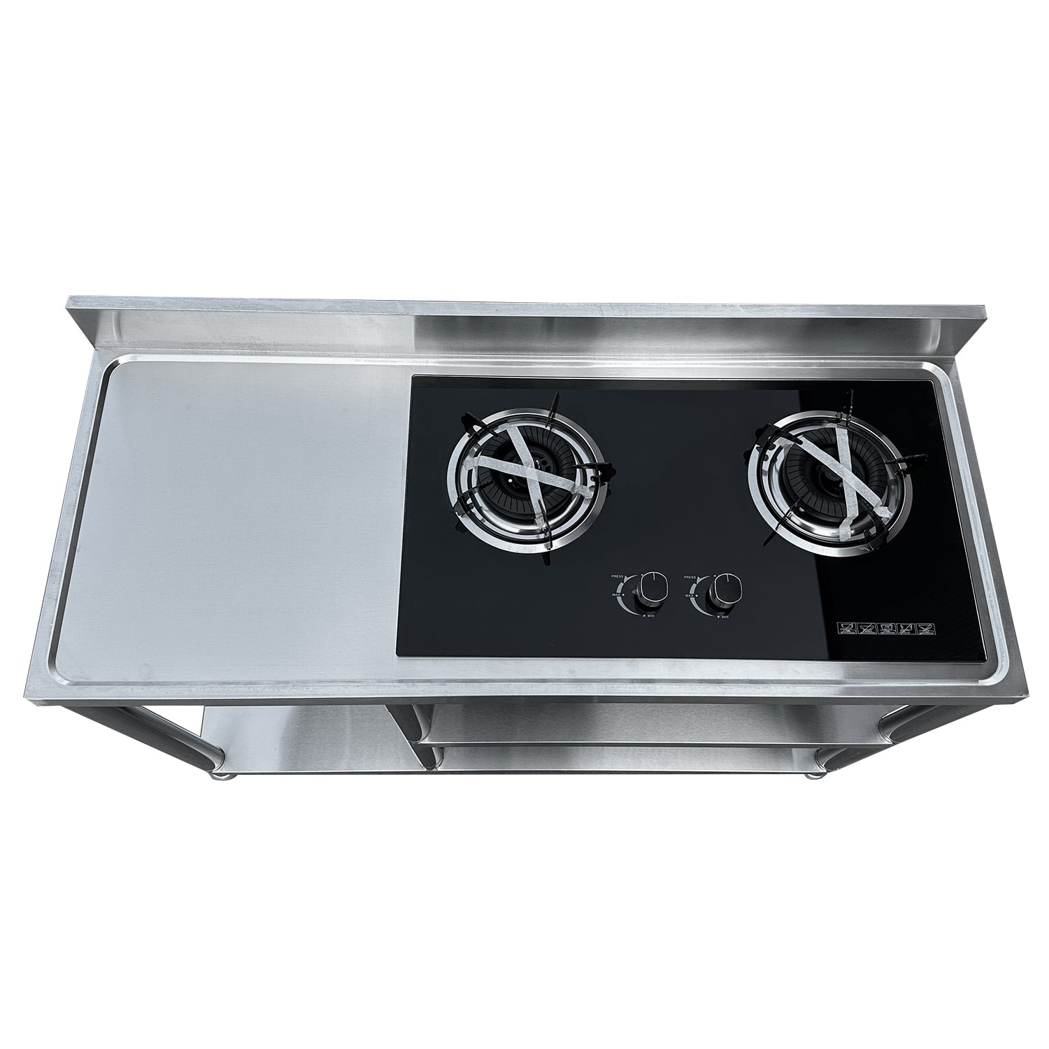 LPG 2 Burner builtin with Stainless Steel bentch, Trolley with Builtin Glass two burner stove