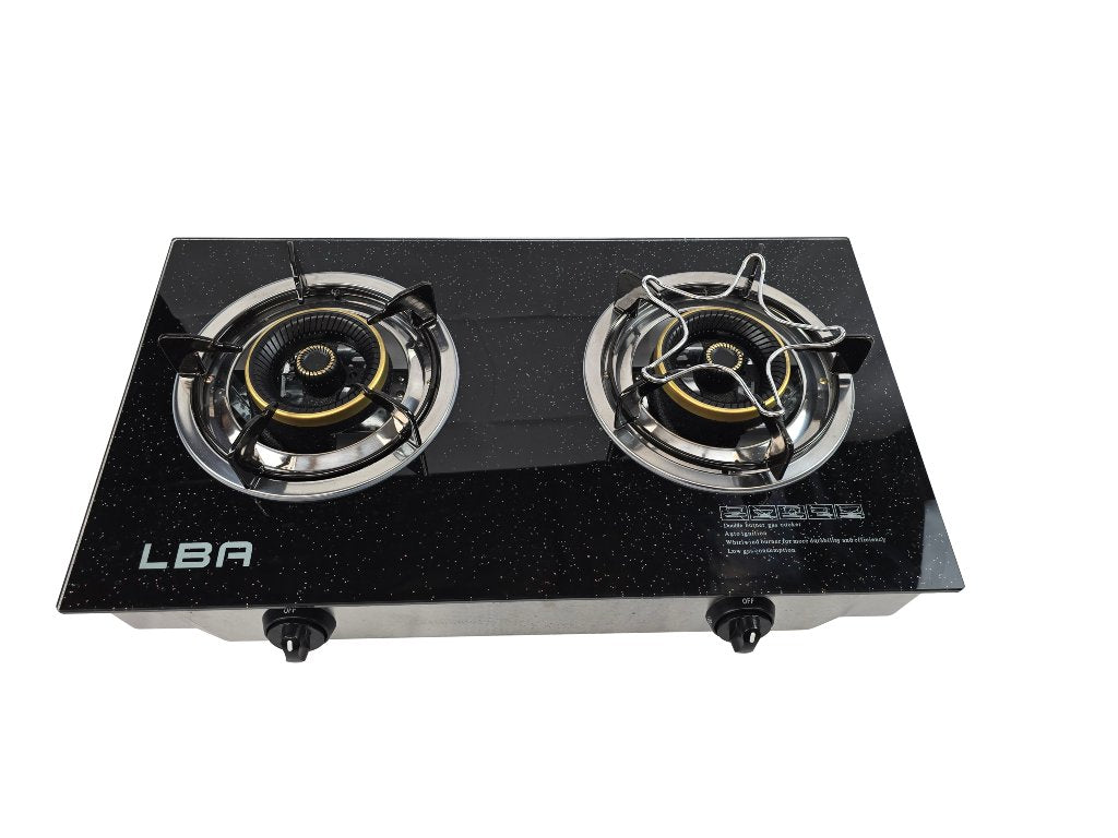 Tempered Glass Double Burner Stove LPG Gas with Hose and Regulator