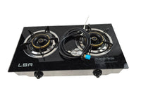 Thumbnail for Tempered Glass Double Burner Stove LPG Gas with Hose and Regulator