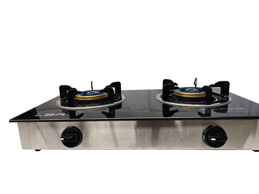 Tempered Glass Double Burner Stove LPG Gas with Hose and Regulator