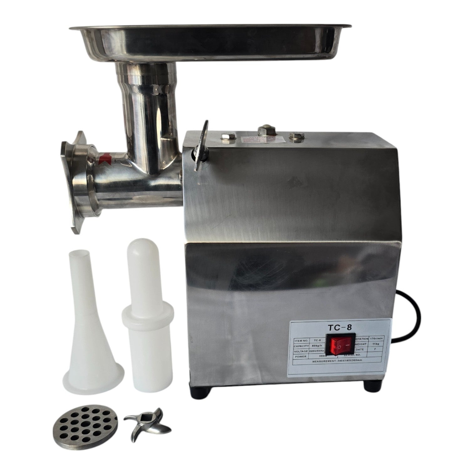 TC8 Heavy Duty Meat Mincer Grinder – 550W Stainless Steel | 80kg/h Output