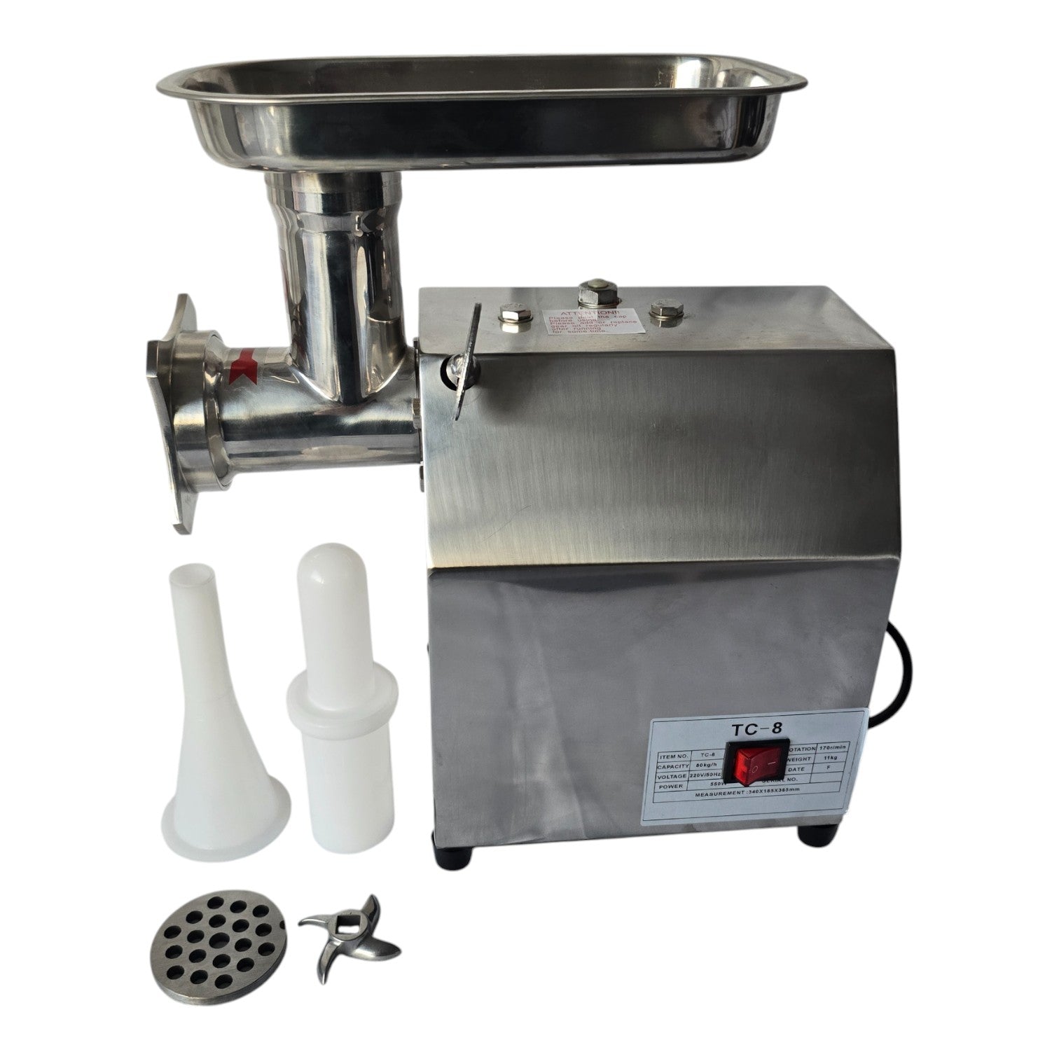 TC8 Heavy Duty Meat Mincer Grinder – 550W Stainless Steel | 80kg/h Output