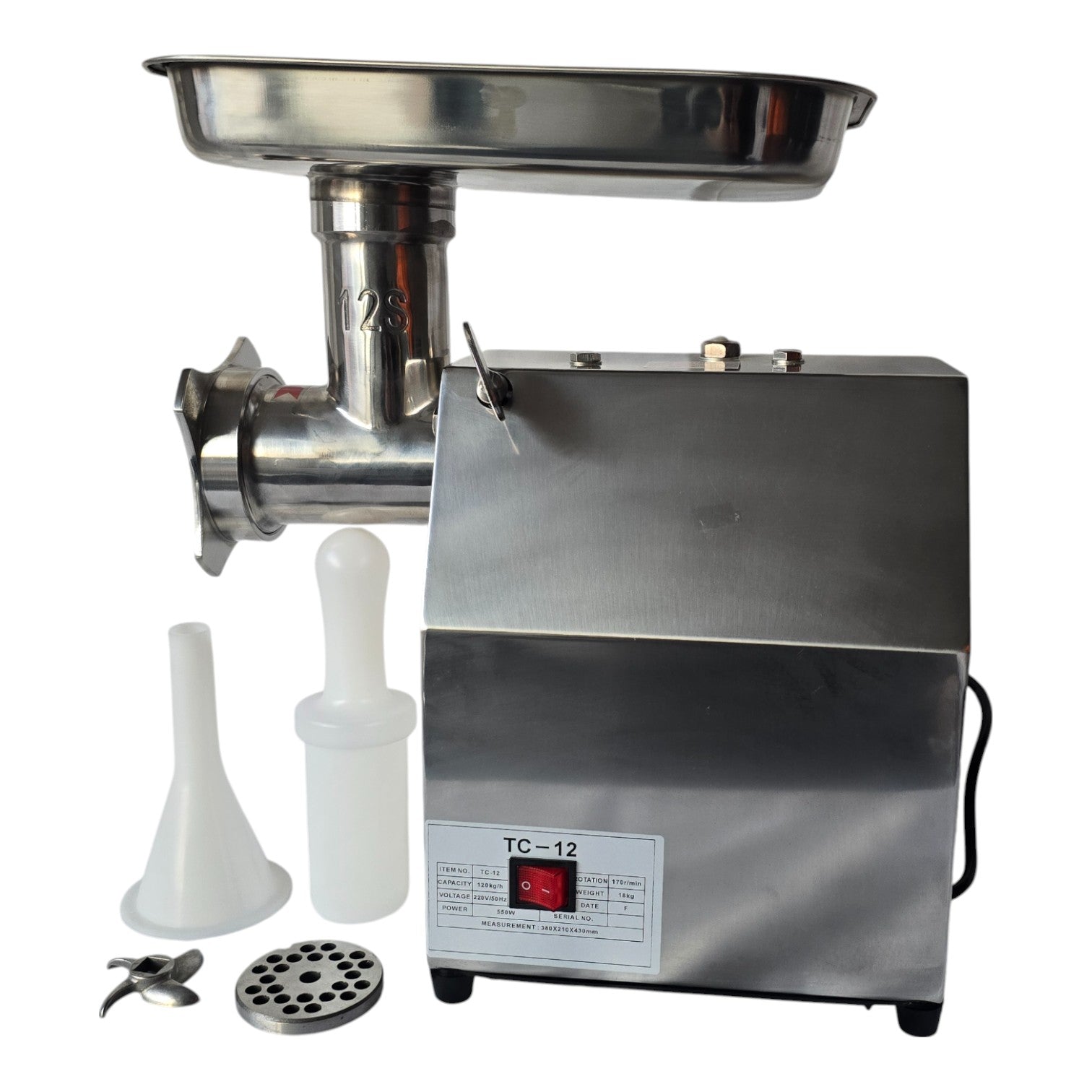 TC12 Heavy Duty Meat Mincer Grinder – 550W Stainless Steel | 120kg/h Output