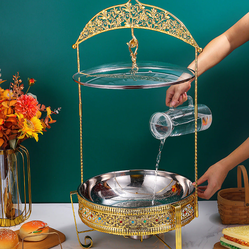 6L Gold Arch-Frame Round Chafing Dish – Hanging Glass Lid