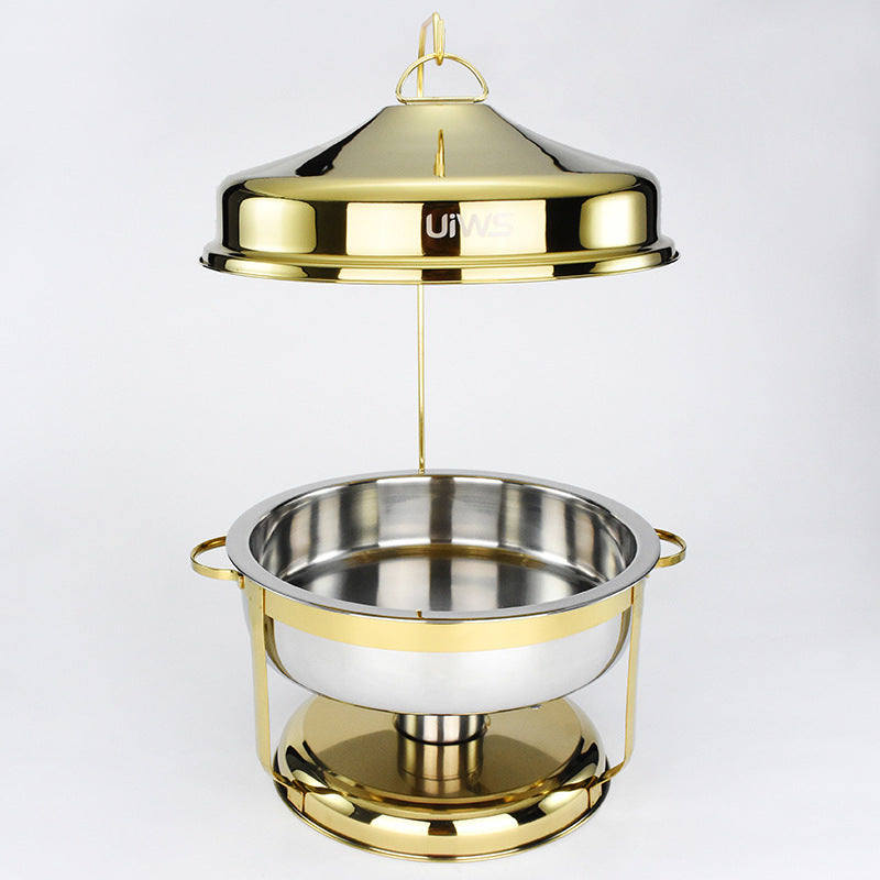 9L Gold Round Bain Marie – Hinged-Lid Buffet Food Warmer