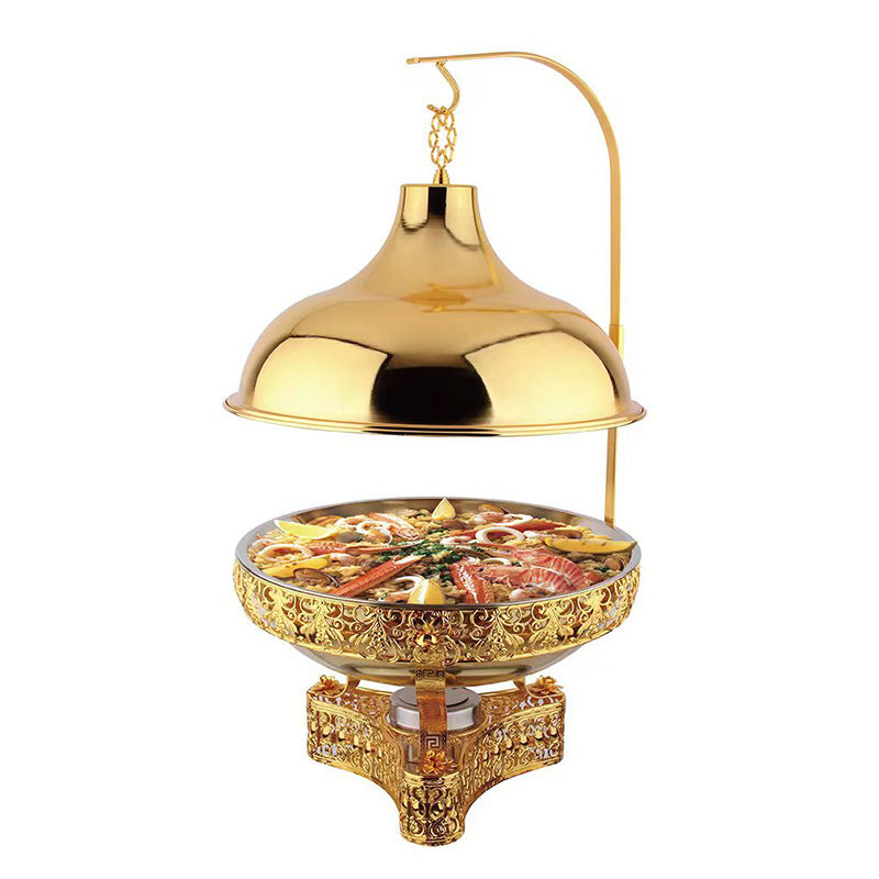 8L Gold-Plated Round Bain Marie Chafing Dish – Buffet Food Warmer