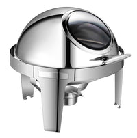 Thumbnail for Round Chafing Dish with Full Clamshell Lid and Single Burner, Straight Foot Design, 201 Non-Magnetic Stainless Steel, 6.8L