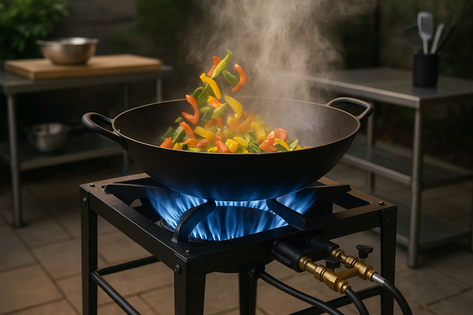 gas burner outdoor stirfrying 