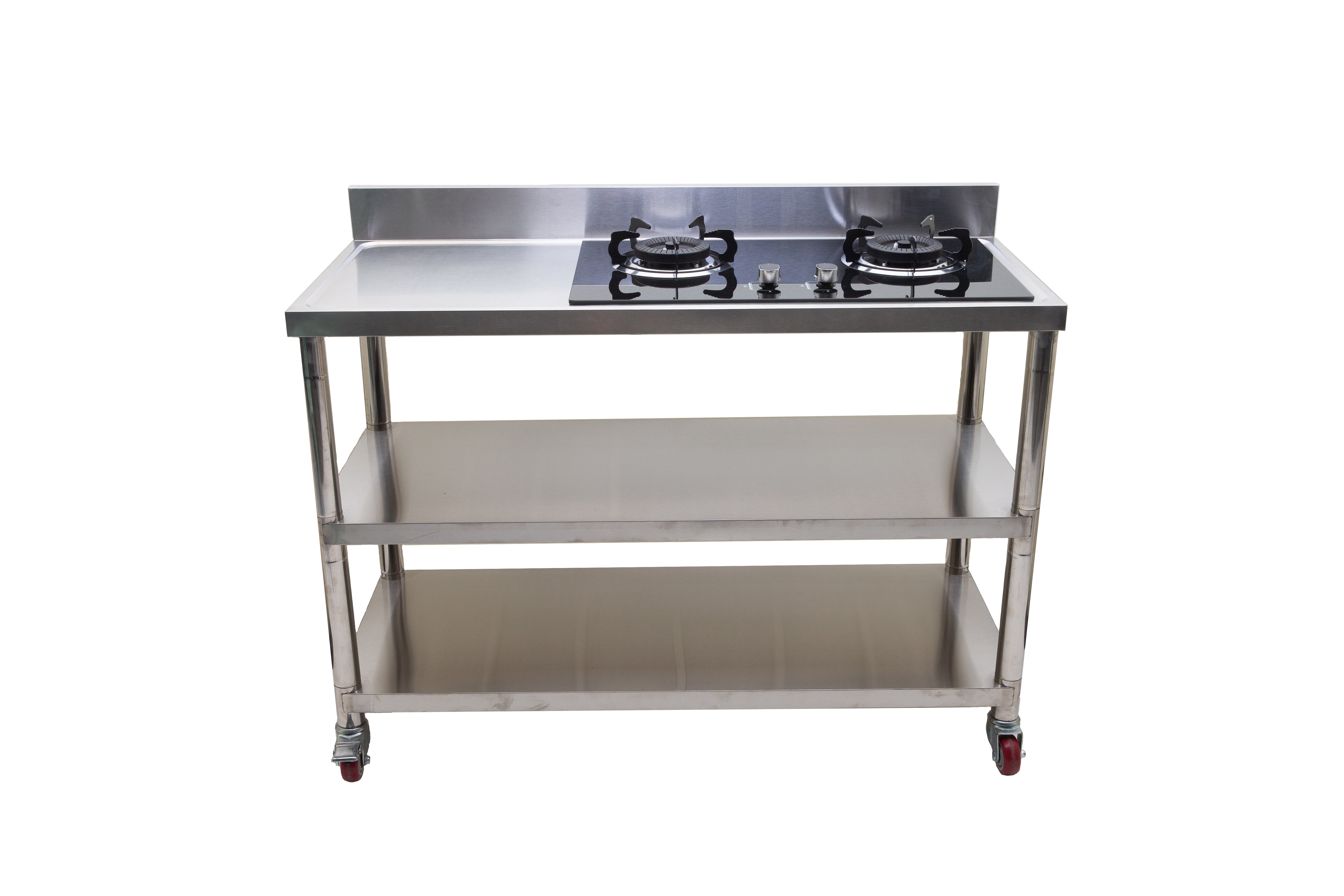 LPG 2 Burner builtin with Stainless Steel bentch, Trolley with Builtin Glass two burner stove