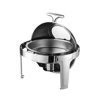 Thumbnail for Round Chafing Dish with Full Clamshell Lid and Single Burner, Straight Foot Design, 201 Non-Magnetic Stainless Steel, 6.8L